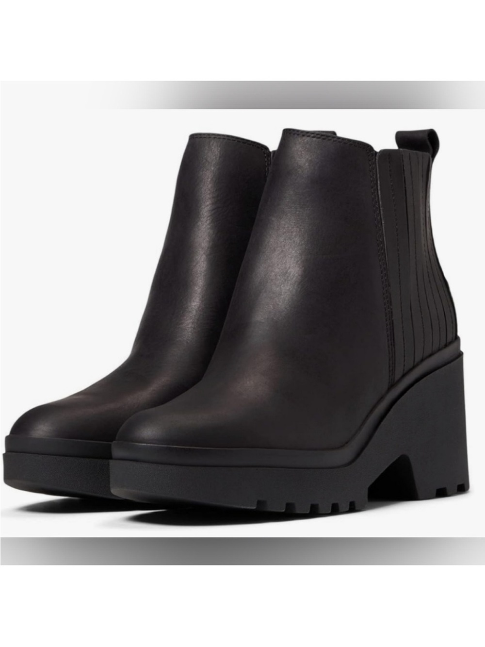Eileen Fisher Black Leather Chunky Chelsea Platform Boots